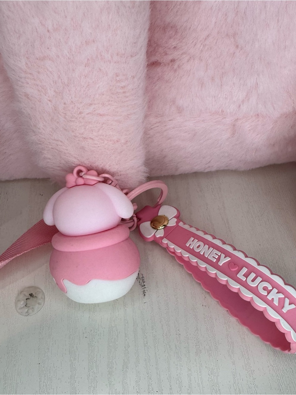 Hello Kitty Pink Plush Backpack Purple Bow and My Melody Key Chain or Charm - Picture 5 of 8